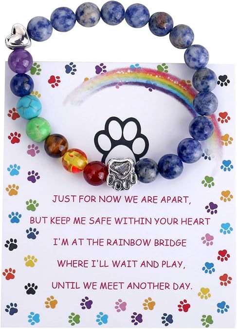 Bracelet Mémorial du Pont de l'Arc-en-Ciel – Cadeau de Perles de 7 Chakras pour la Perte d'un Animal