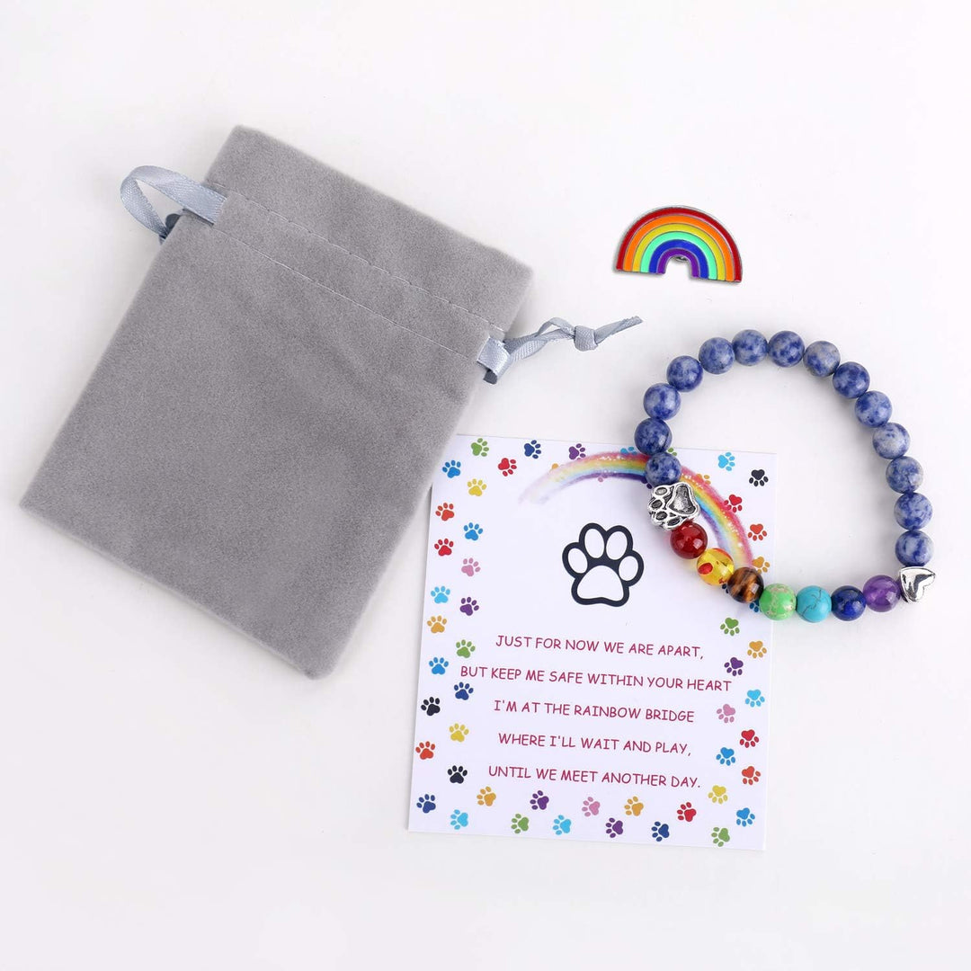 Bracelet Mémorial du Pont de l'Arc-en-Ciel – Cadeau de Perles de 7 Chakras pour la Perte d'un Animal