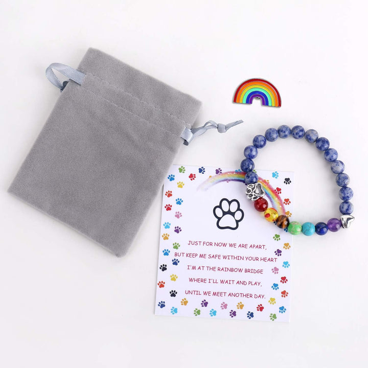 Bracelet Mémorial du Pont de l'Arc-en-Ciel – Cadeau de Perles de 7 Chakras pour la Perte d'un Animal