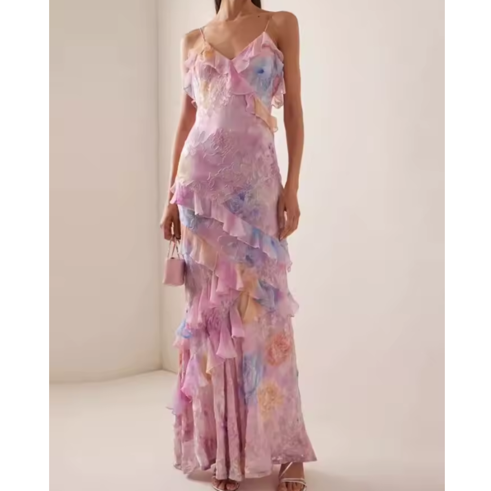 Robe Sans Manches Florale avec Volants