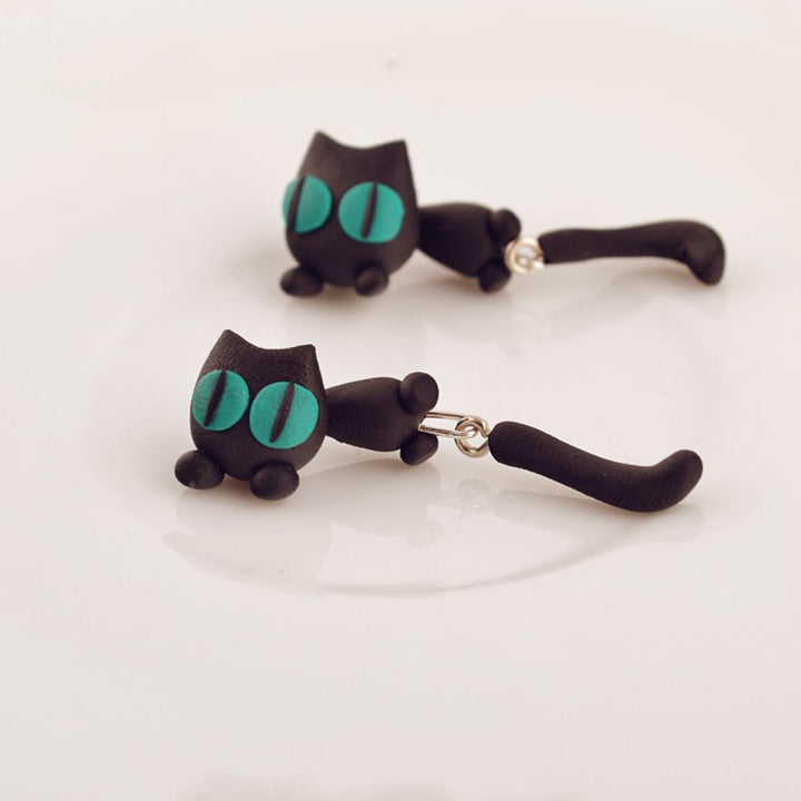 BOUCLES D'OREILLES FAITES MAIN EN FORME DE CHAT (PAIRE)