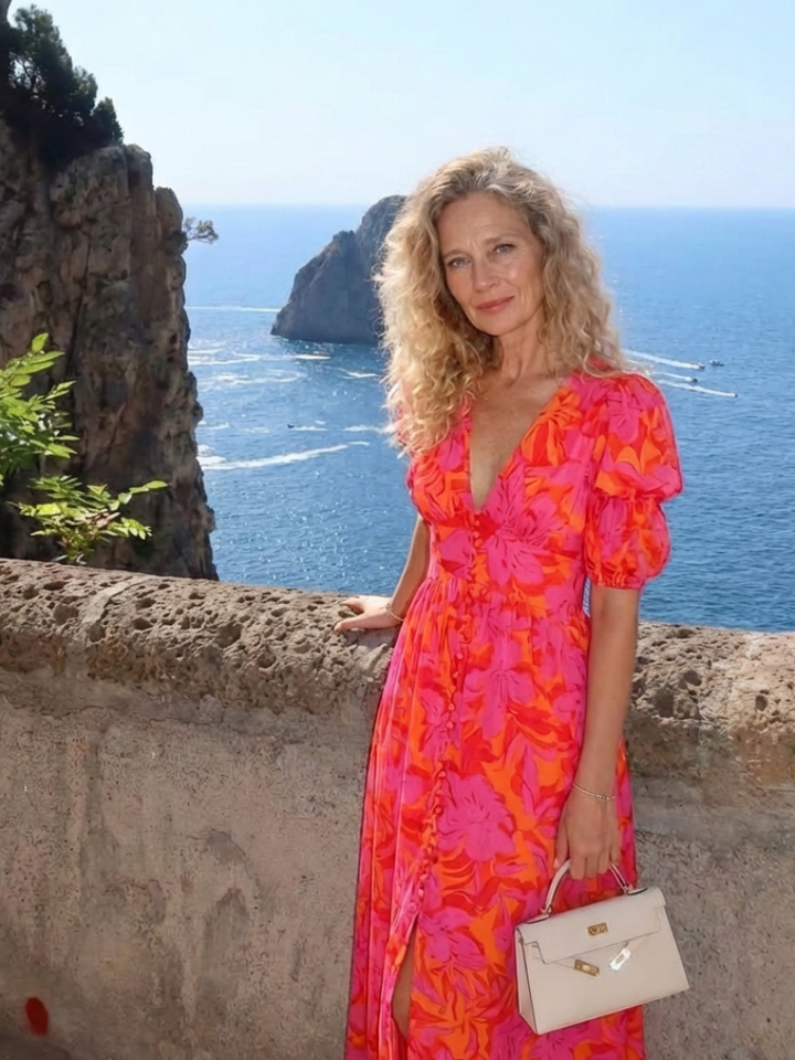 Willow | Robe midi à décolleté en V fleuri avec manches bouffantes