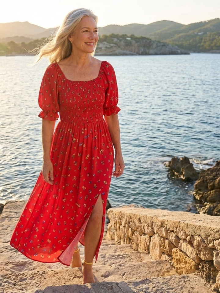 Delphine | Robe midi avec décolleté carré et motif floral