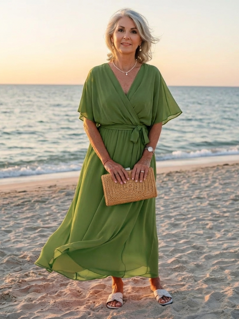 Elysia | Robe midi drapée avec décolleté en V et ceinture à la taille