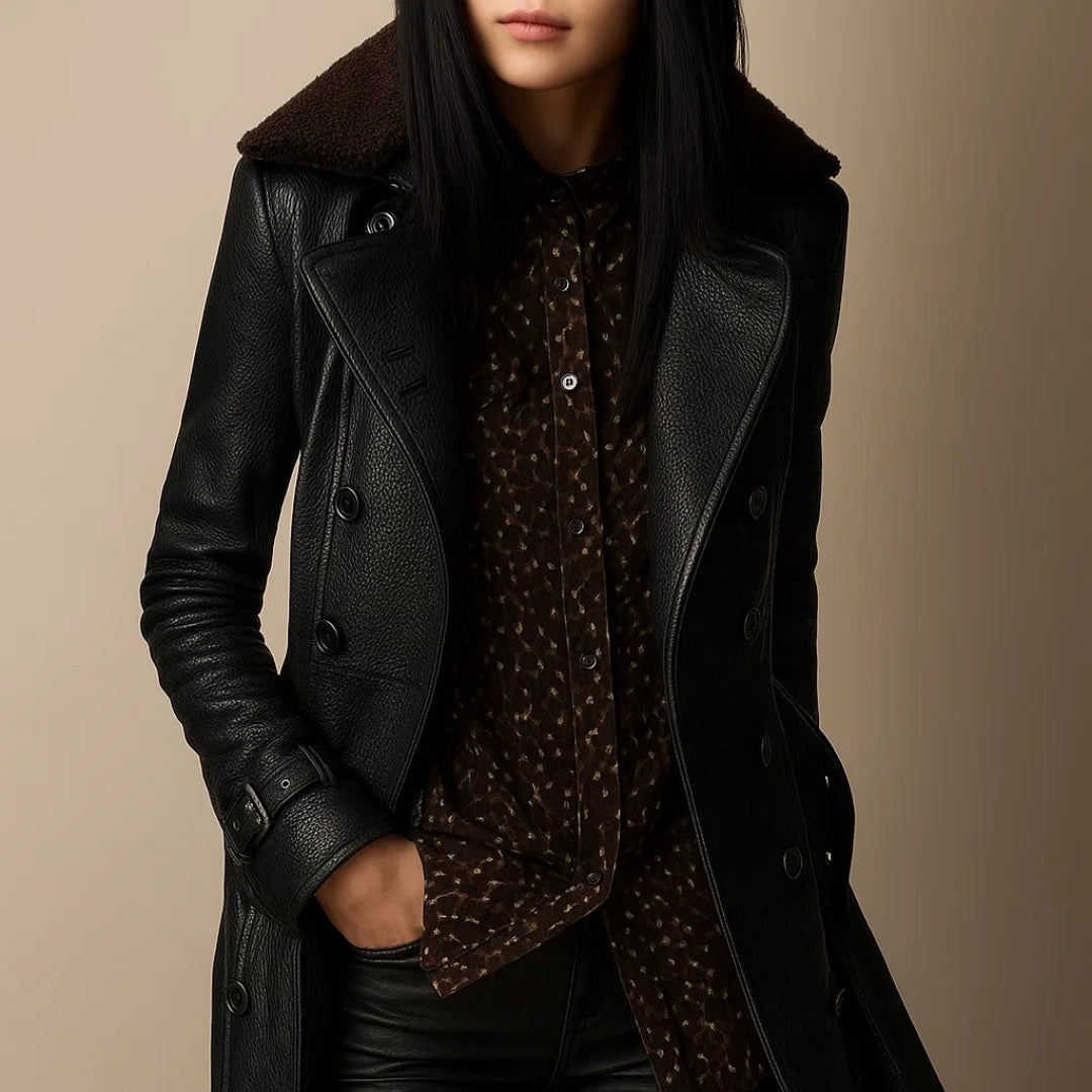 Simone™ | Manteau en cuir mi-long élégant