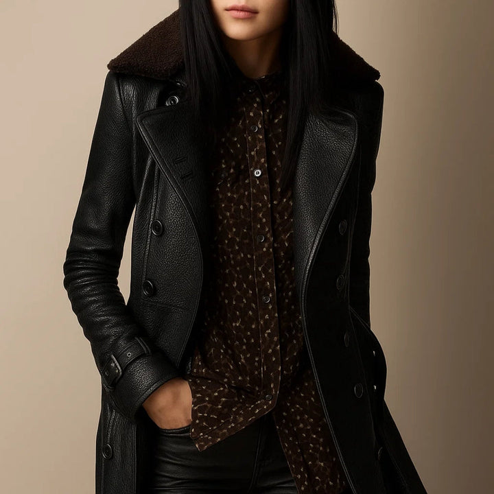 Simone™ | Manteau en cuir mi-long élégant