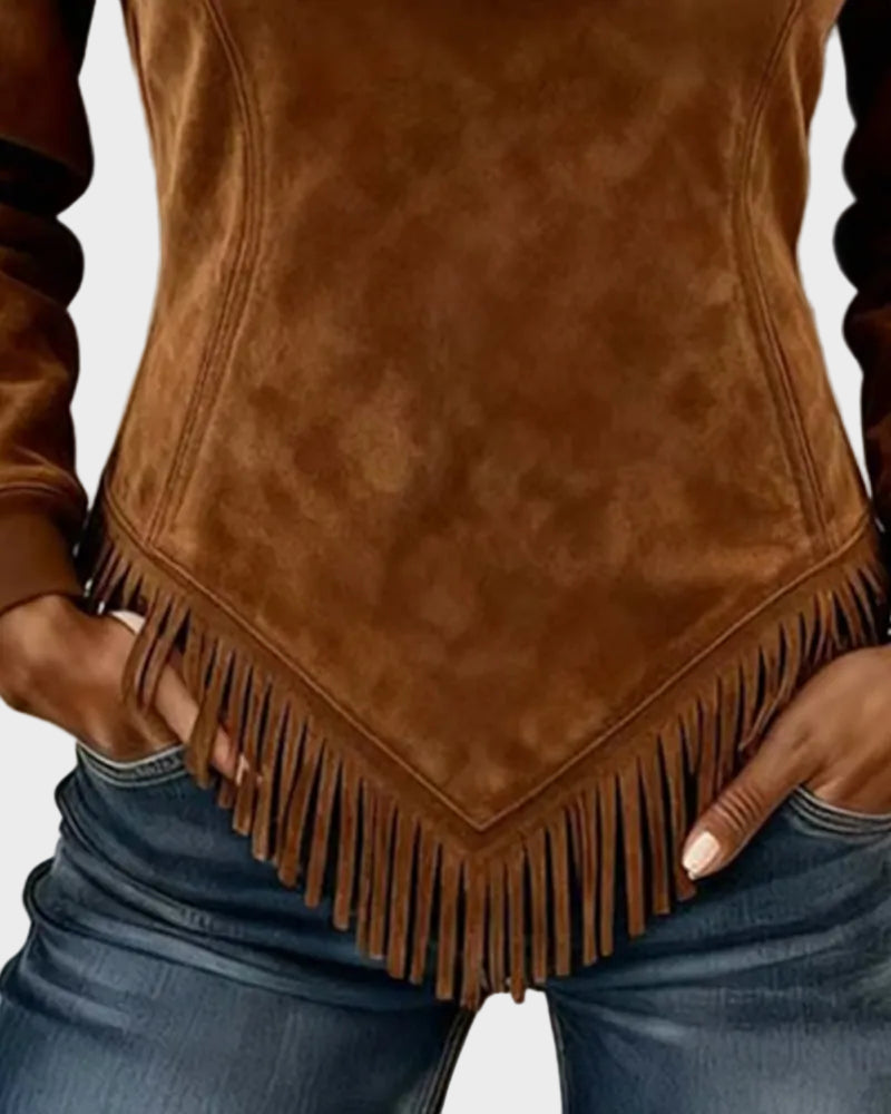 Petra – Sweat élégant pour femme avec fourrure et franges