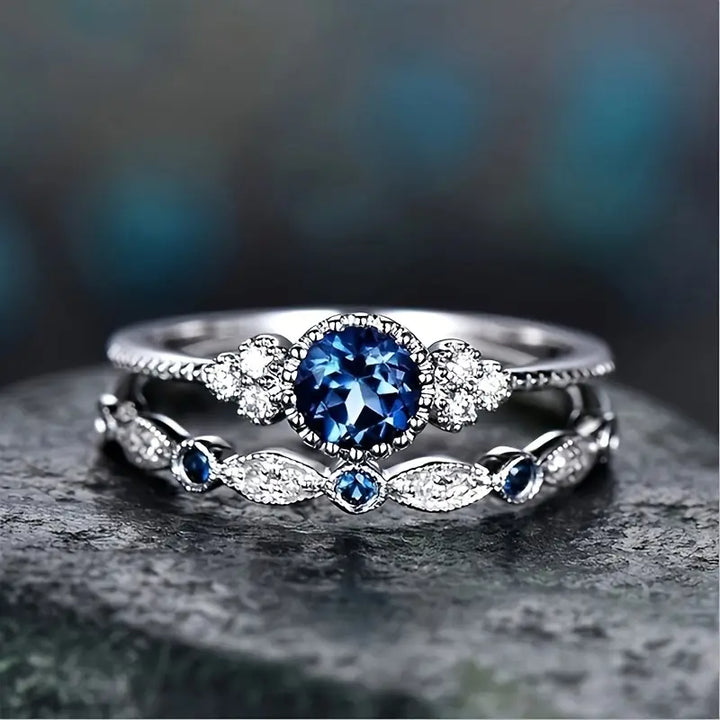 Bague Halo avec Saphir en Argent