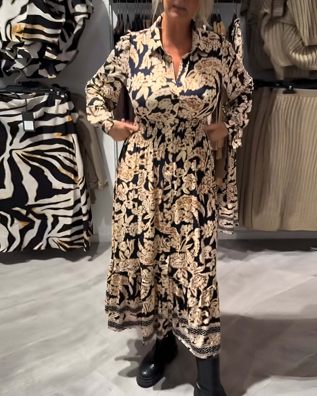 Marisse™ | Robe Midi à Motif avec Col en V