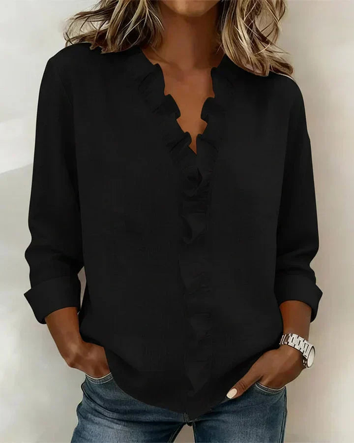 Chiara™ | Blouse à décolleté en V et volants délicats