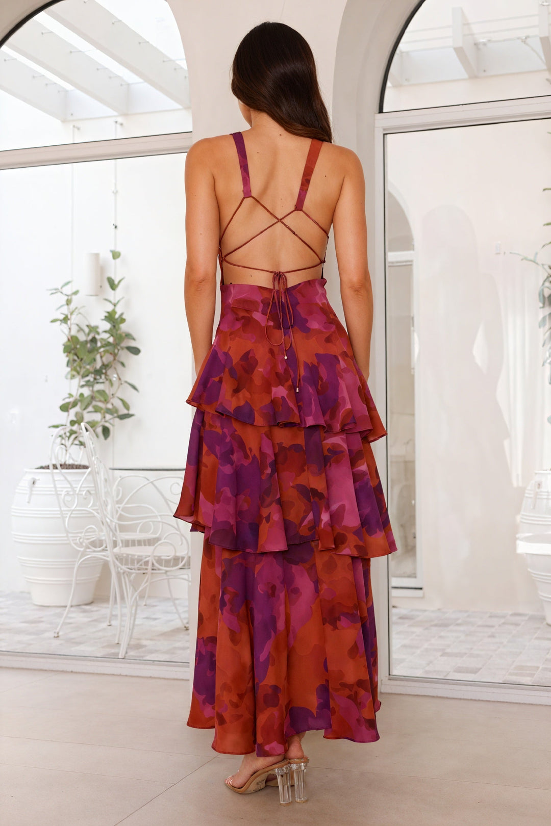 Robe avec Imprimé Floral et Décolleté Profond