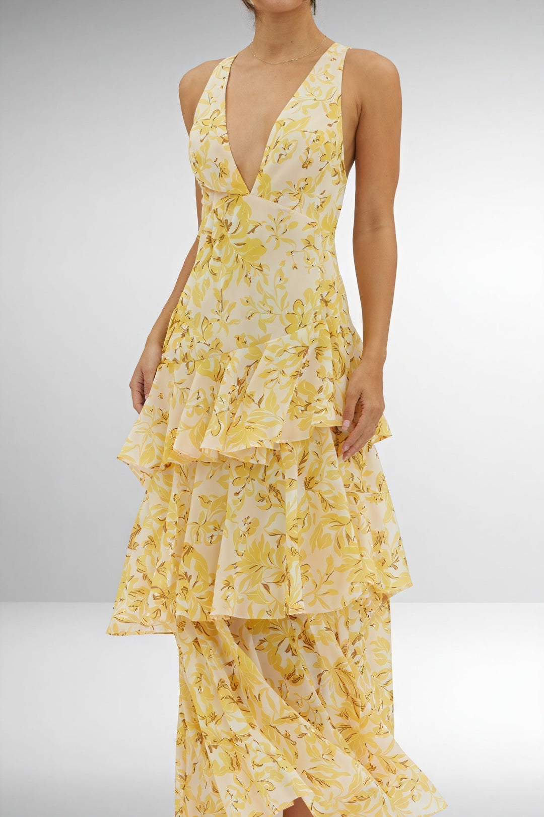 Robe avec Imprimé Floral et Décolleté Profond