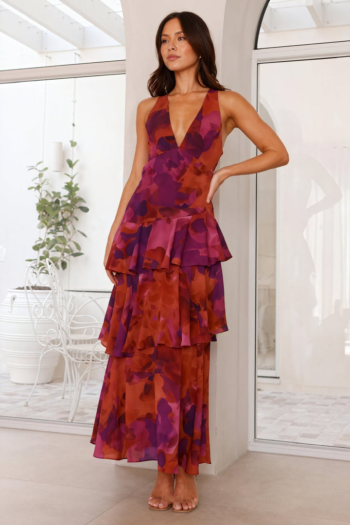 Robe avec Imprimé Floral et Décolleté Profond