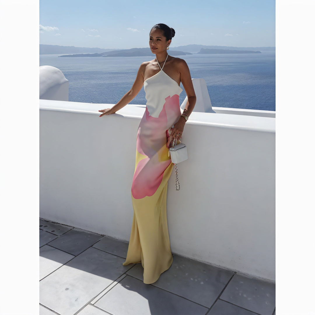 Robe Maxi Imprimé Unique Monépaule – Décolleté Halter