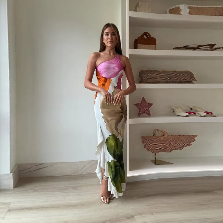 Robe Maxi Imprimé Unique Monépaule – Décolleté Halter
