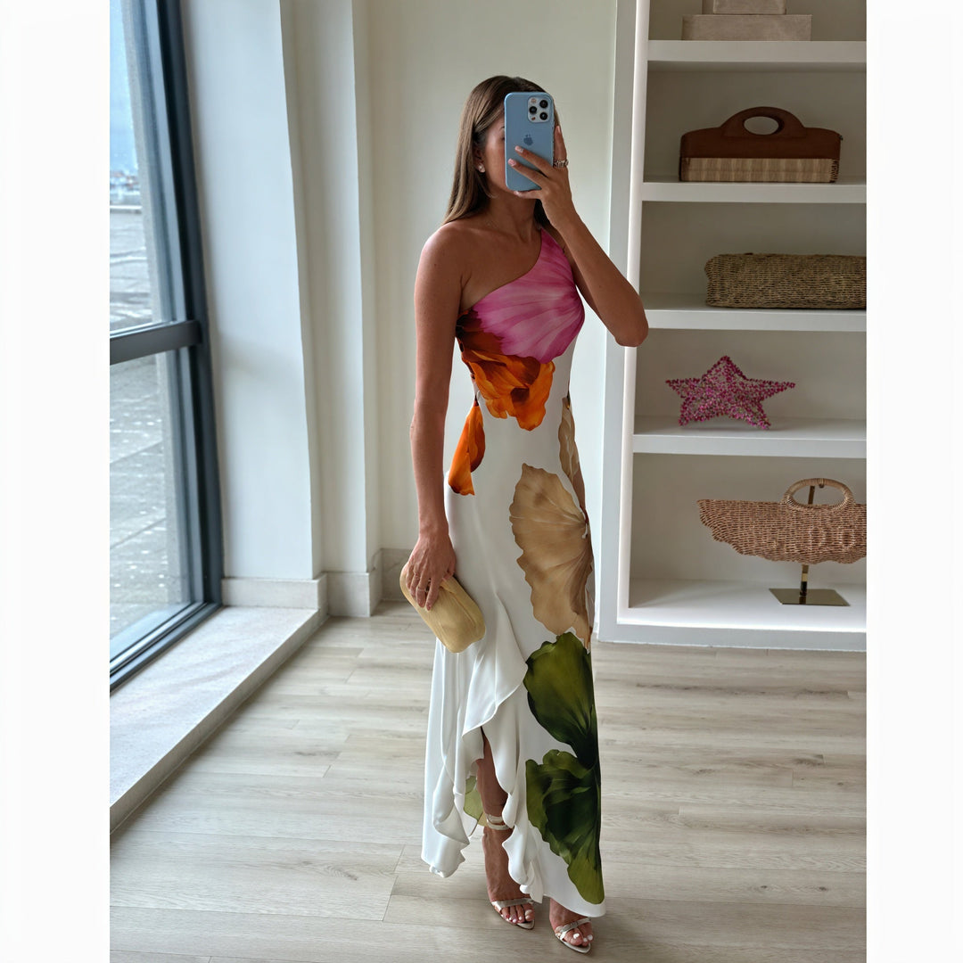 Robe Maxi Imprimé Unique Monépaule – Décolleté Halter