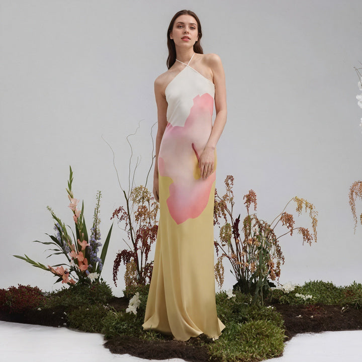 Robe Maxi Imprimé Unique Monépaule – Décolleté Halter