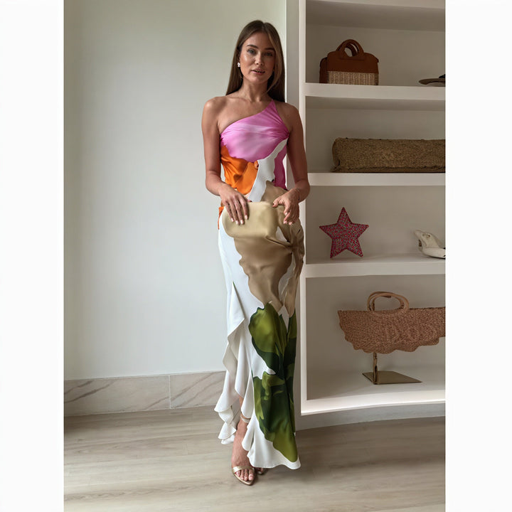 Robe Maxi Imprimé Unique Monépaule – Décolleté Halter