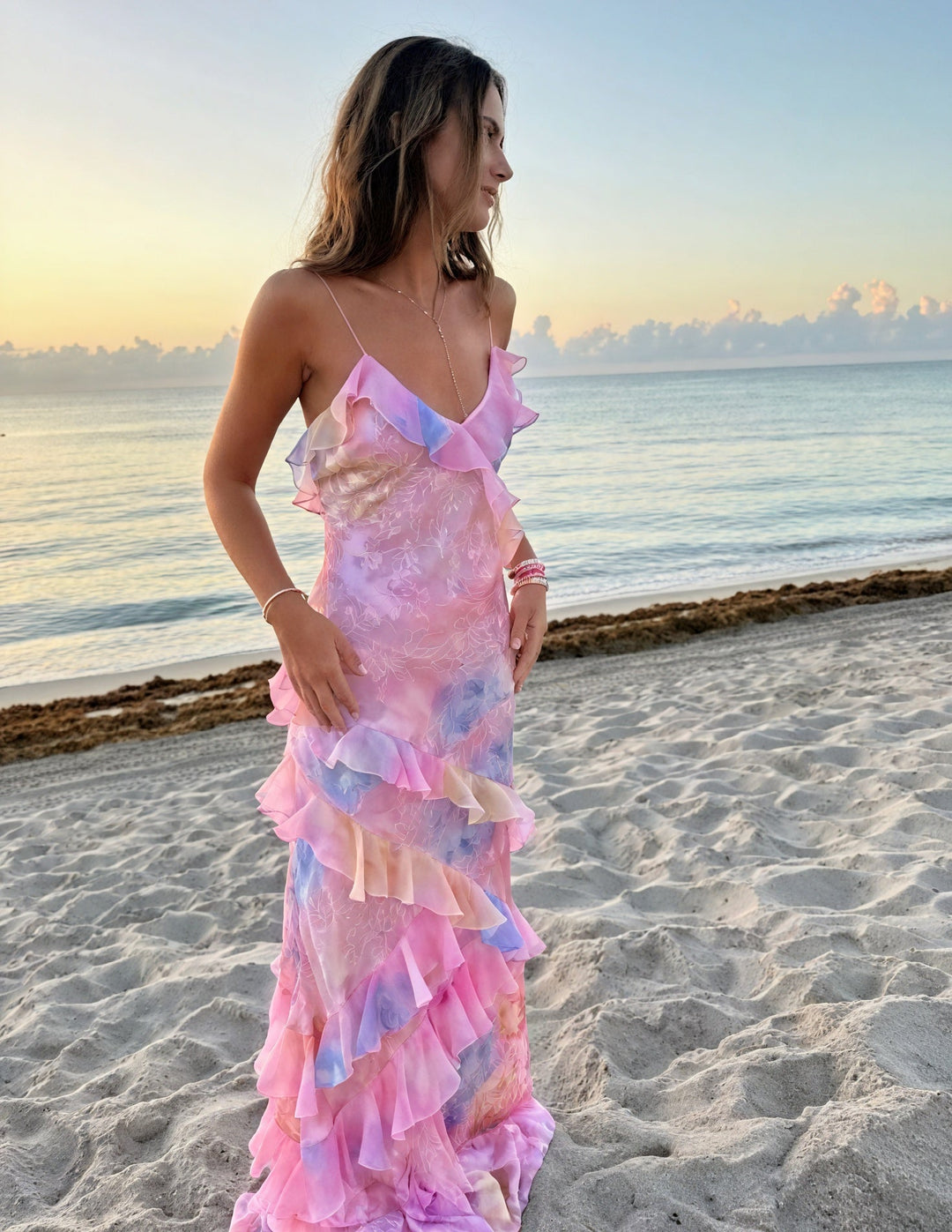 Robe Sans Manches Florale avec Volants