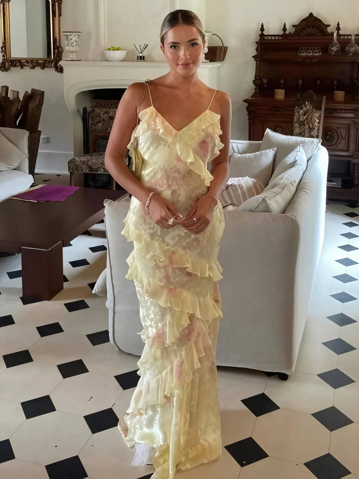 Robe Sans Manches Florale avec Volants