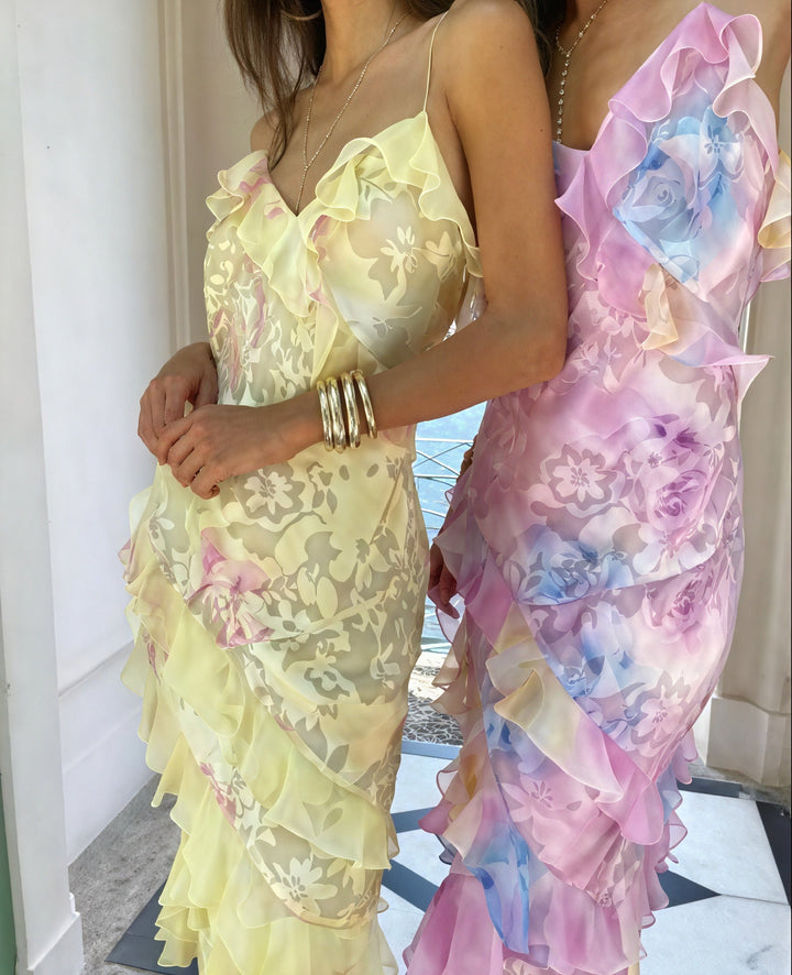 Robe Sans Manches Florale avec Volants