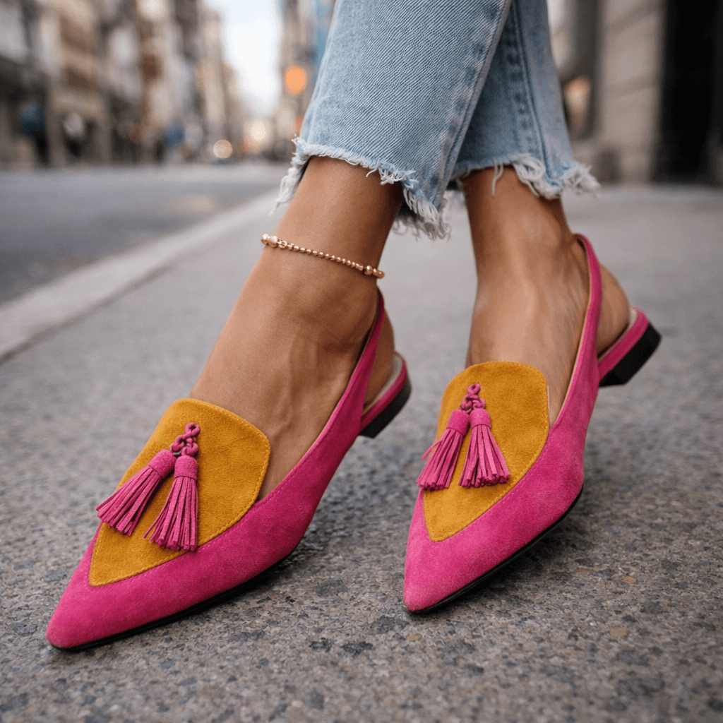 Nexoria - Mules Bicolores Élégantes pour Femmes avec Pompons Tendance