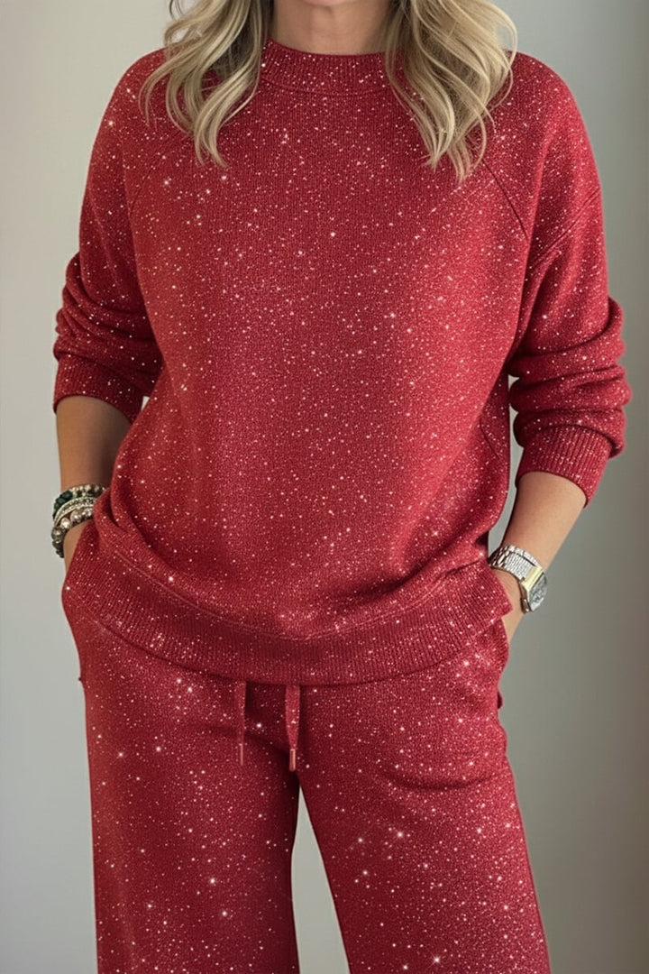 Viviana | Col rond, brillant, couleur uniforme, ensemble décontracté