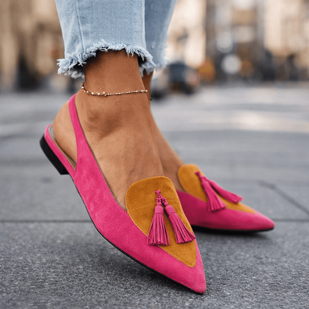 Nexoria - Mules Bicolores Élégantes pour Femmes avec Pompons Tendance