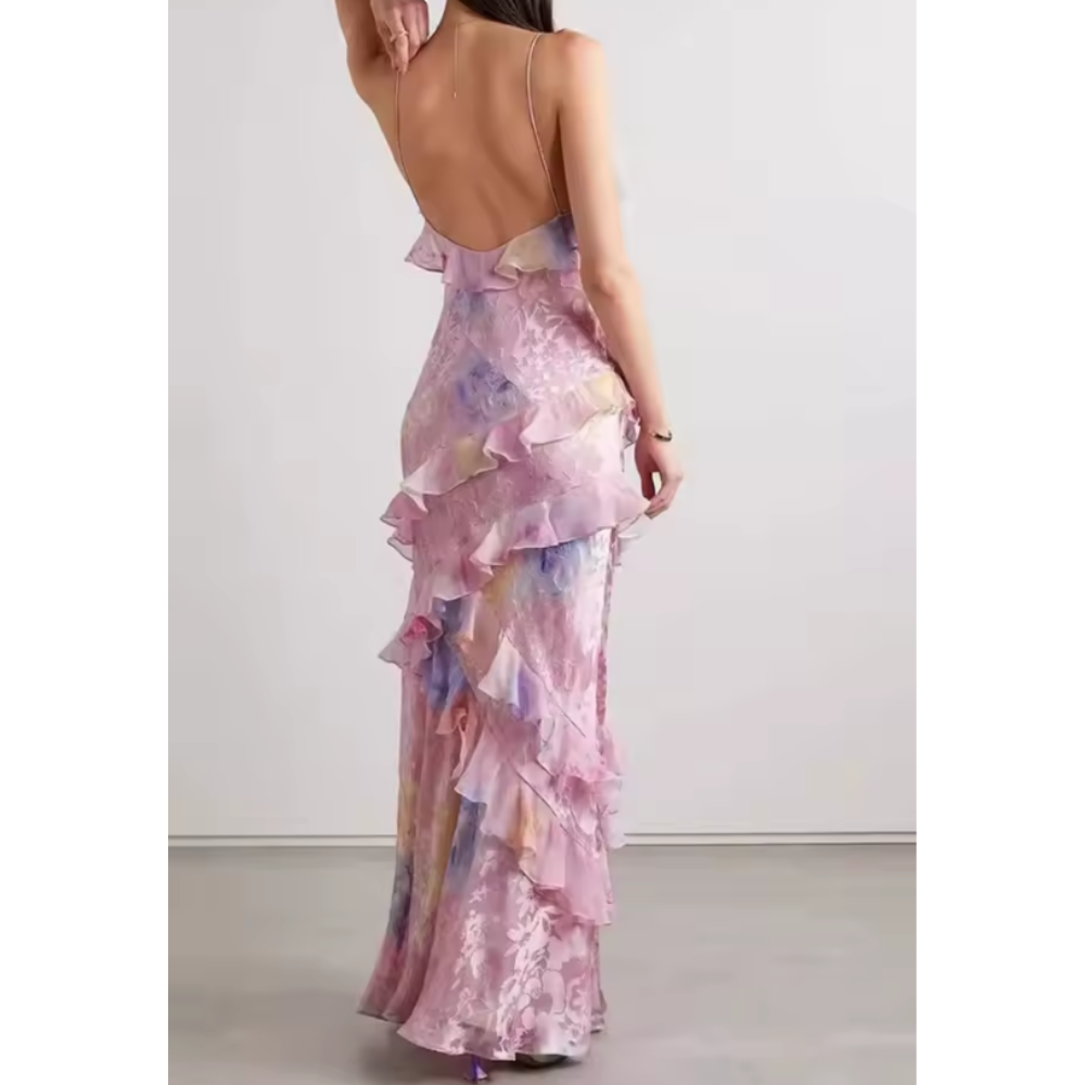 Robe Sans Manches Florale avec Volants