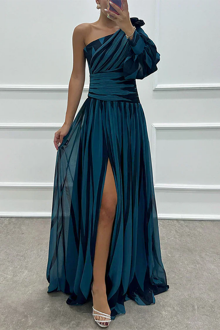 Hazel™ | Robe Maxi Élégante à Rayures avec Épaule Dégagée