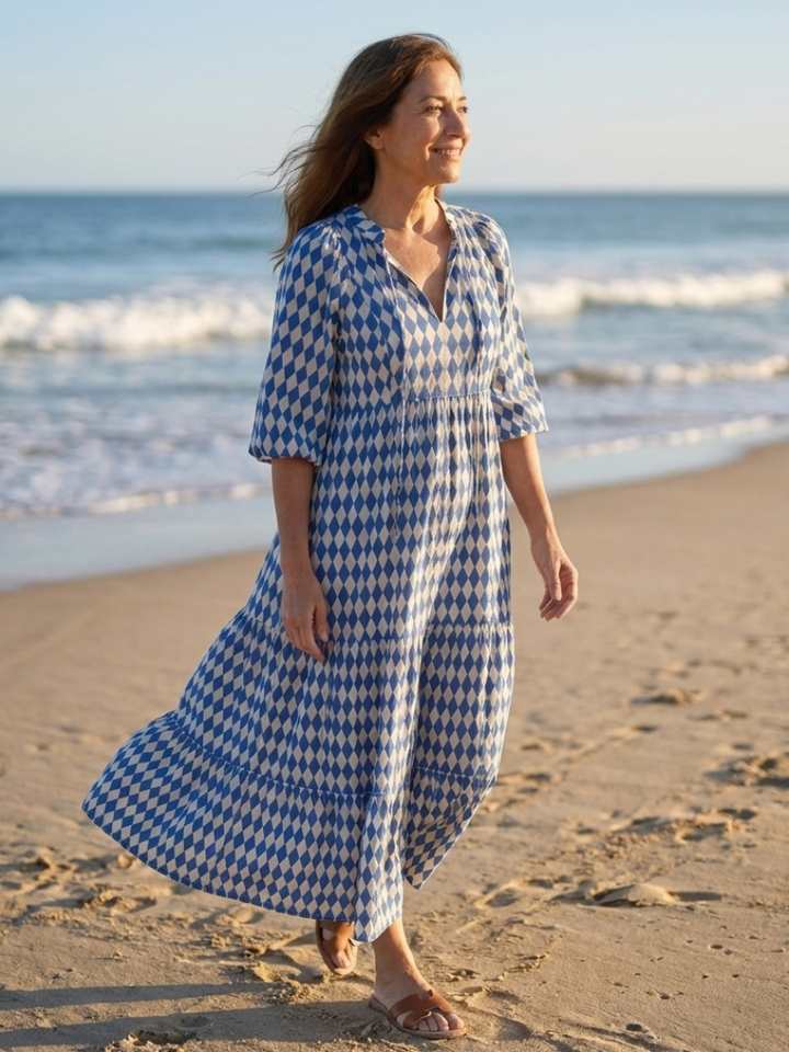 Elodie | Robe avec motif en diamant et jupe à volants
