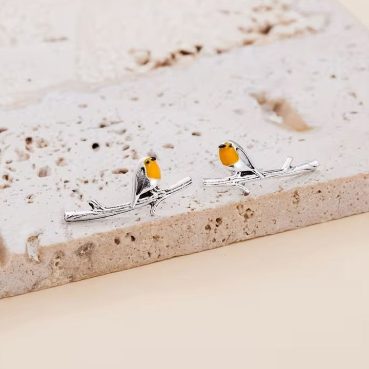 PAIRE DE BOUCLES D'OREILLES OISEAUX ROUGES