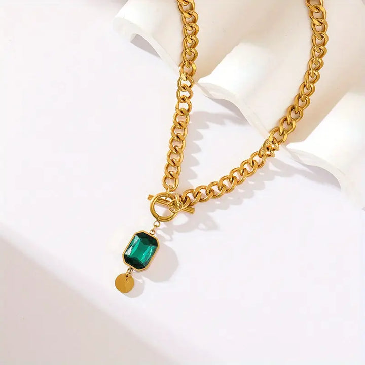 Collier Pendentif Émeraude Chaîne Épaisse