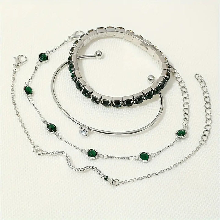 Ensemble de Bracelets en Pierre Précieuse Verte