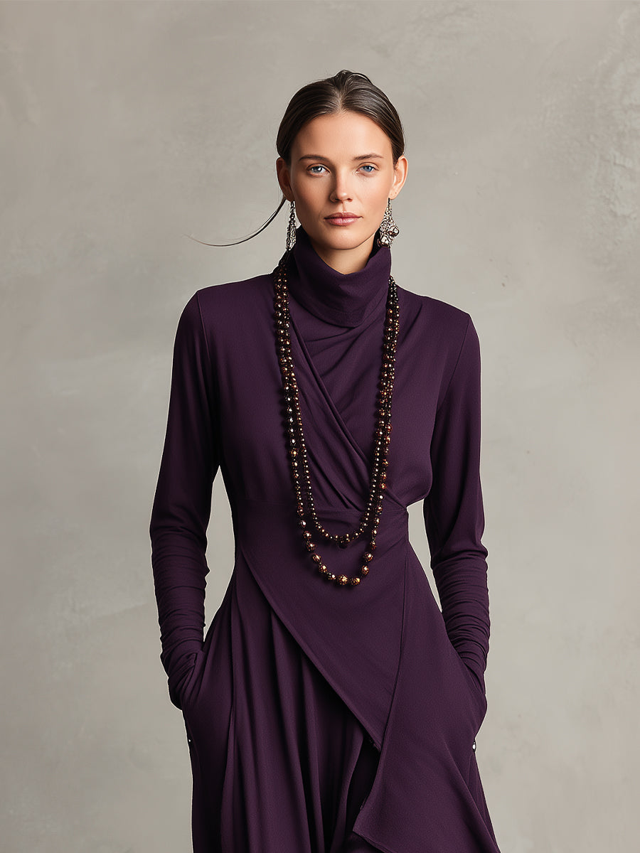 Robe Maxi Asymétrique Plissée en Coton Boho Violet pour Femmes MDA2055J9I