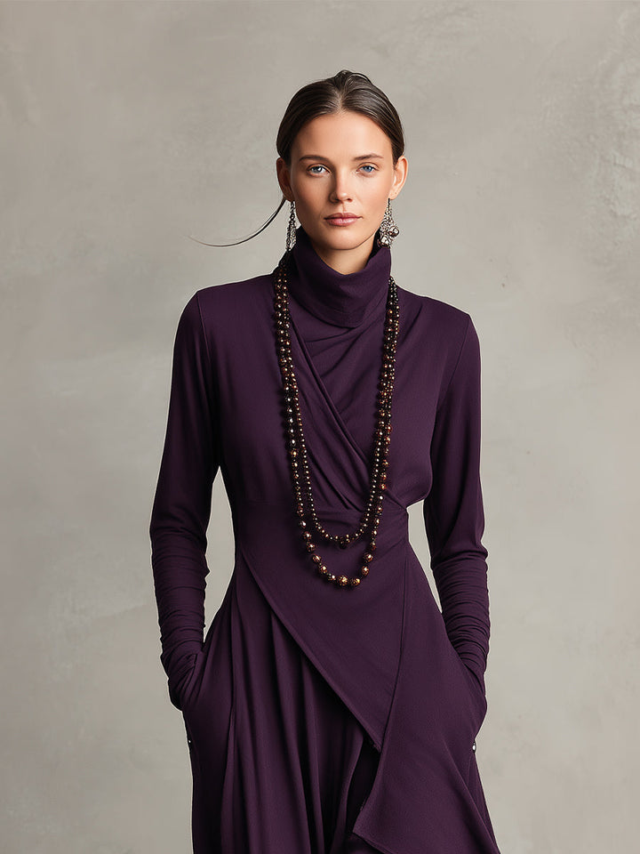 Robe Maxi Asymétrique Plissée en Coton Boho Violet pour Femmes MDA2055J9I