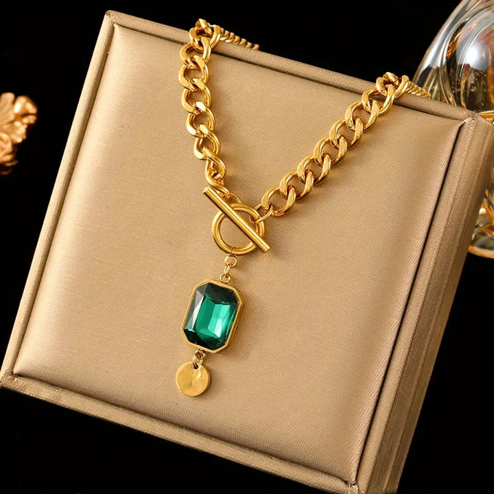 Collier Pendentif Émeraude Chaîne Épaisse