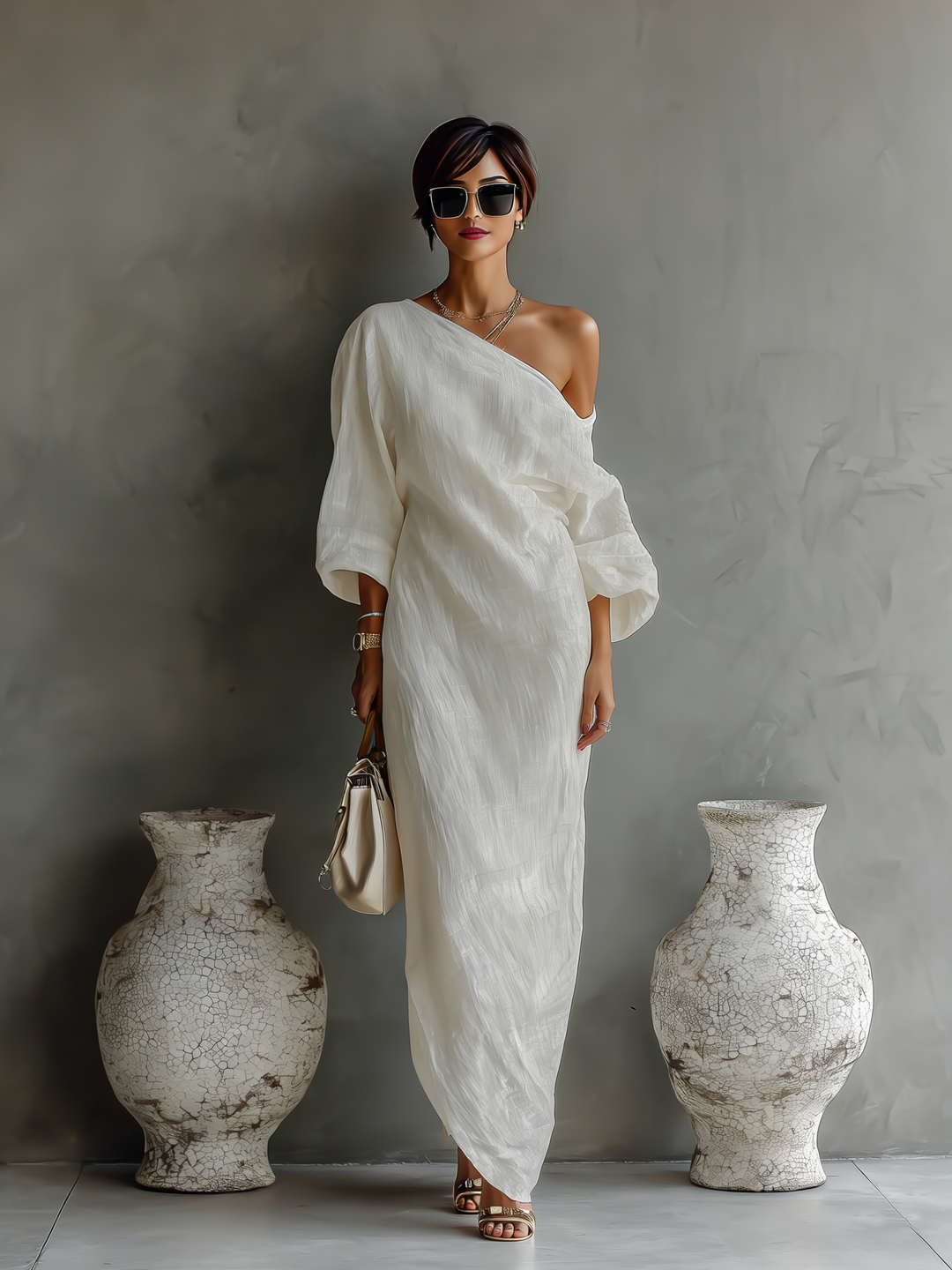 Robe Écru Sans Épaules