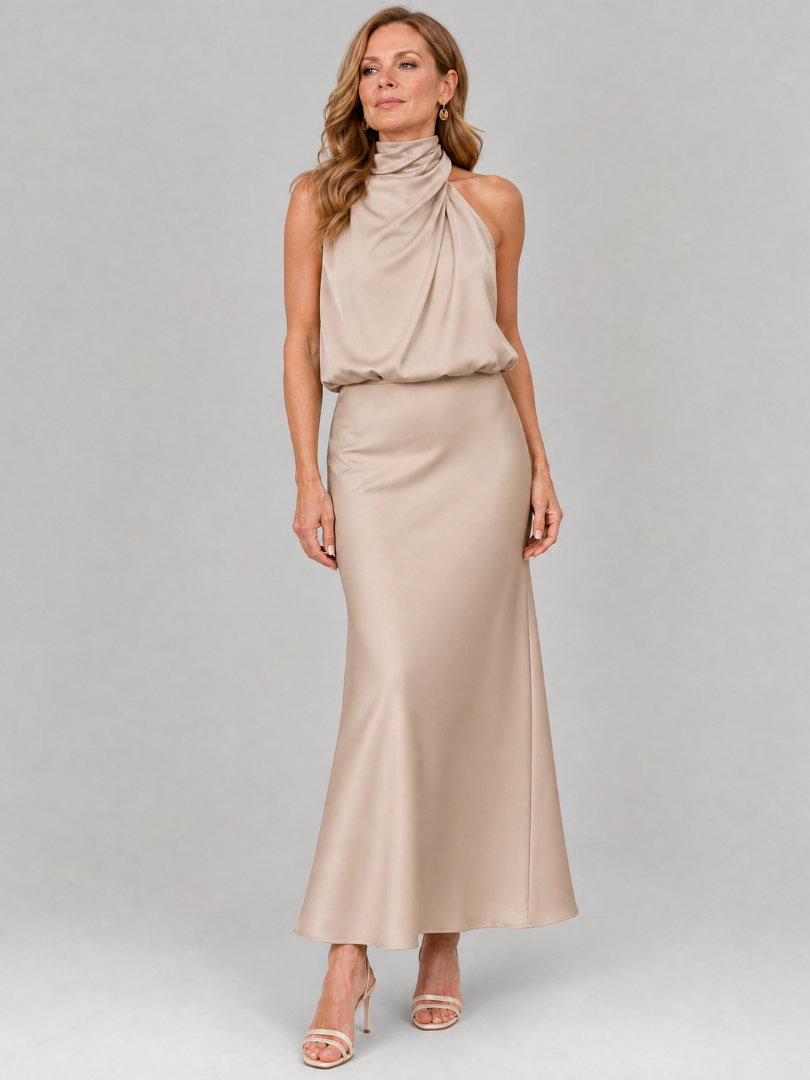 Nopal | Robe Midi Sans Manches à Col Drapé