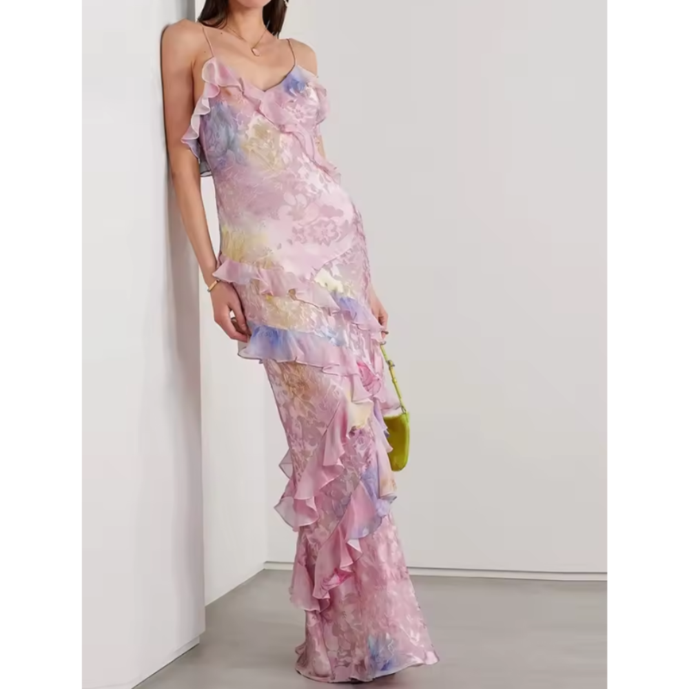 Robe Sans Manches Florale avec Volants