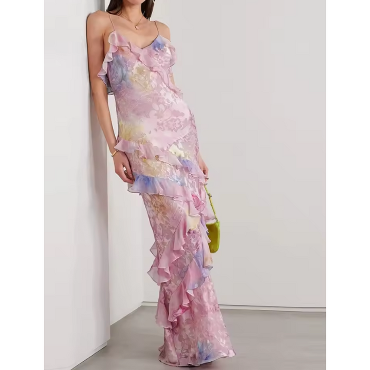 Robe Sans Manches Florale avec Volants