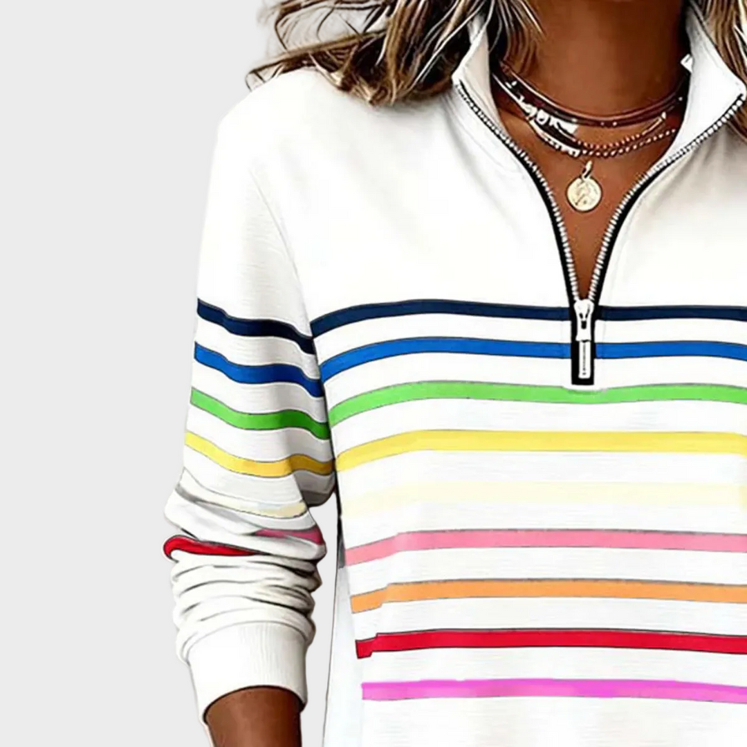 Prismeta - Sweat à Capuche avec Fermeture Éclair à Quatre en Rayures Colorées