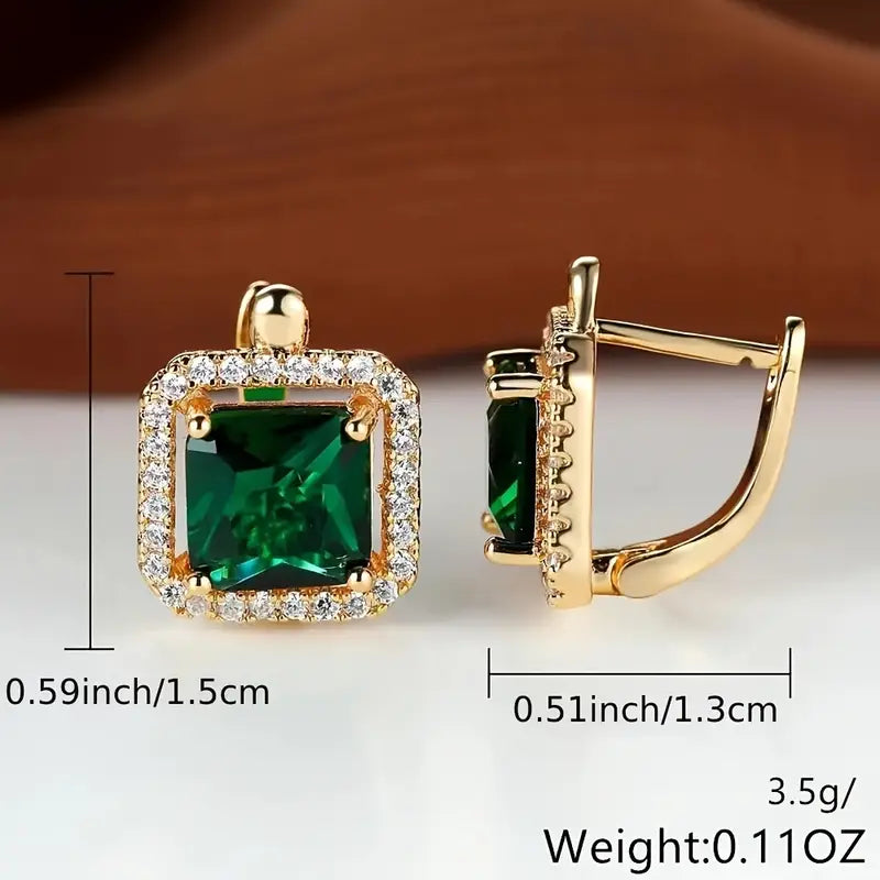 Boucles d'Oreilles en Or avec Zirconia Vert Carré