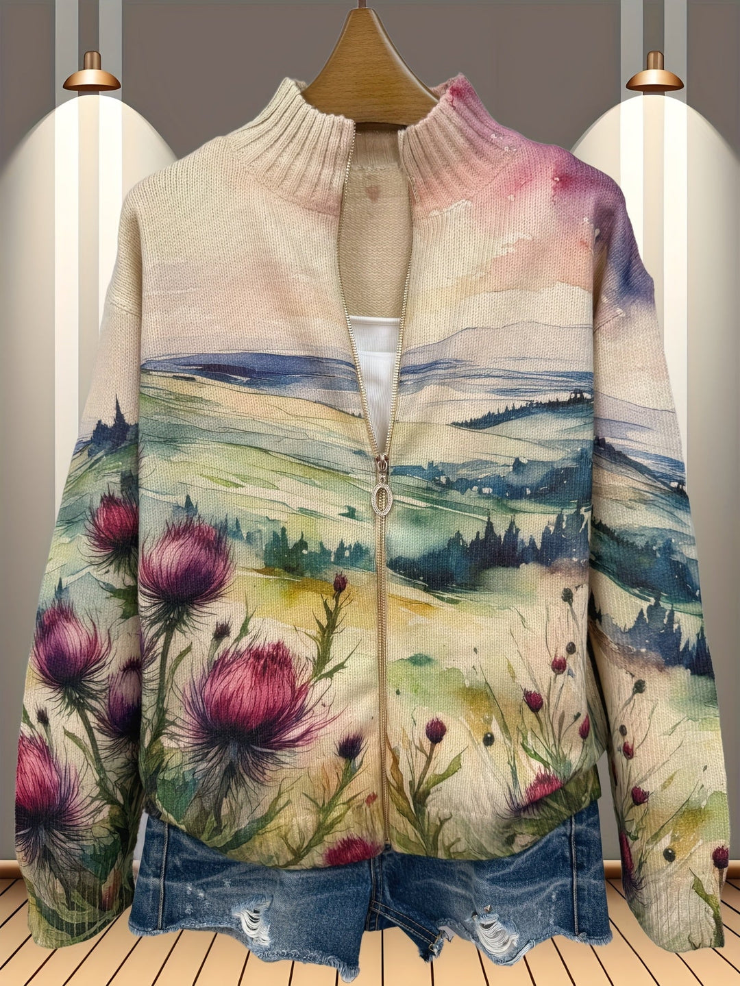 Zelda - Fleur de Chardon Écossaise - Cardigan à Zip
