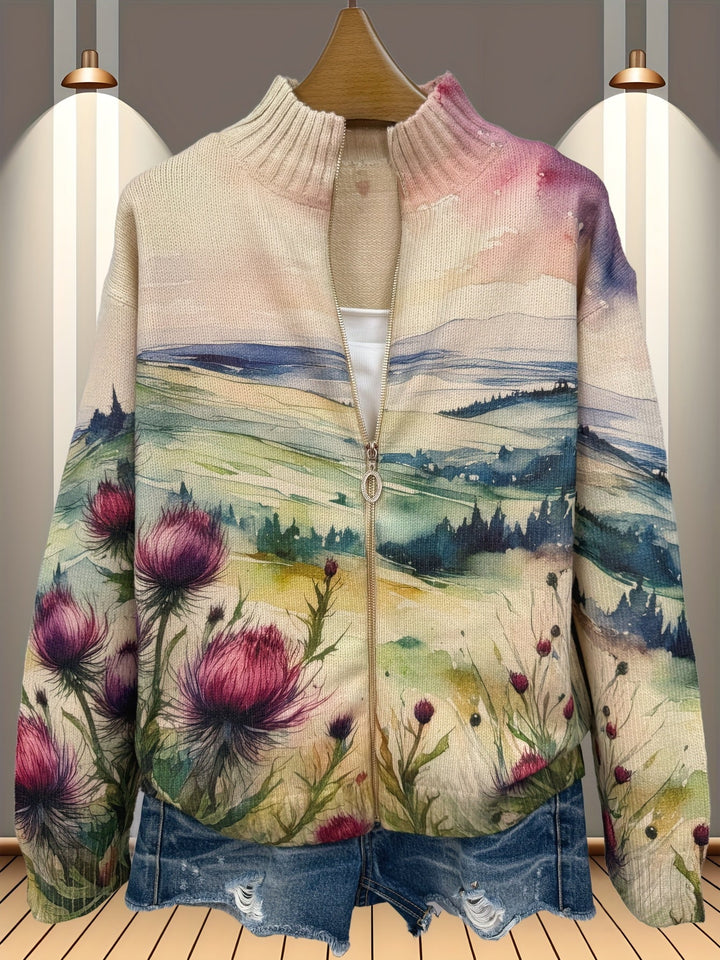 Zelda - Fleur de Chardon Écossaise - Cardigan à Zip