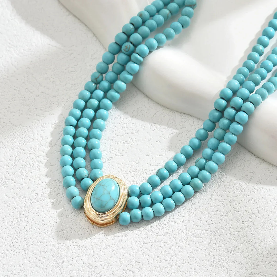 Collier en perles turquoises vintage élégant