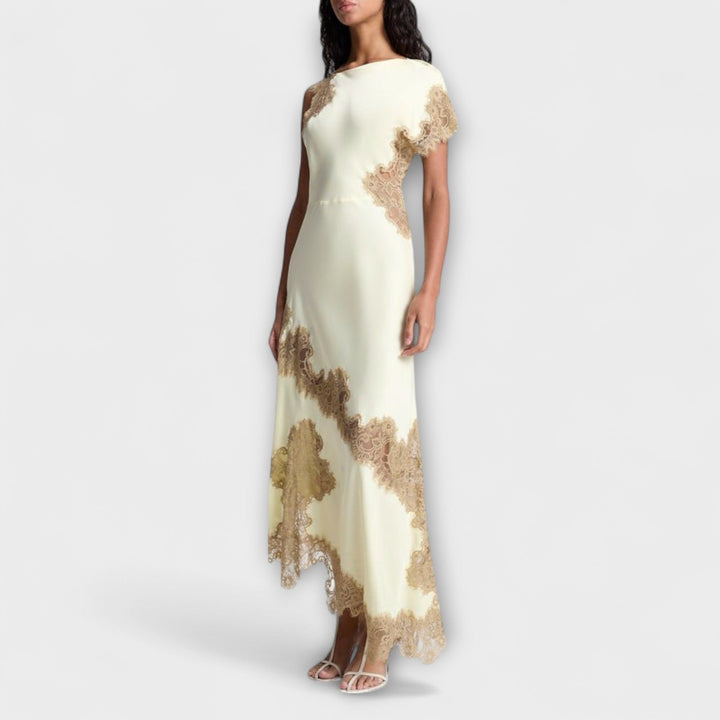 Margaret - Robe maxi avec détails en satin et en dentelle