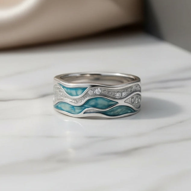 Bague en Argent aux Vagues Turquoise