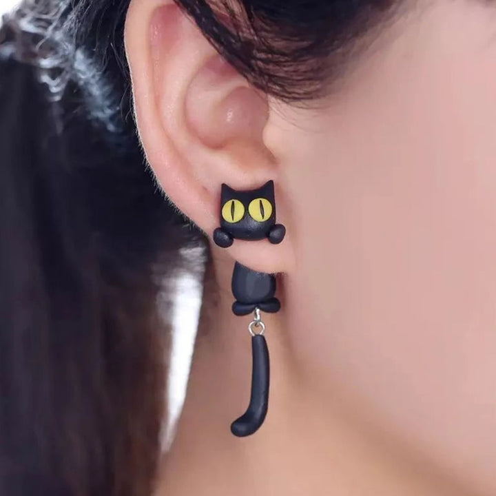 BOUCLES D'OREILLES FAITES MAIN EN FORME DE CHAT (PAIRE)