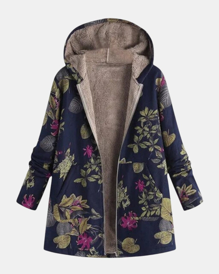 Aurora - Manteau Bleu Marine avec Motif Floral